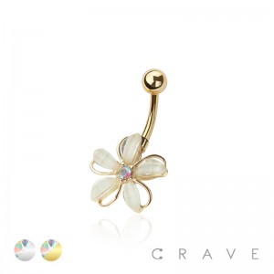 316L SURGICAL STEEL MULTI CZ PLUMERIA FLOWER HAWAII NON DANGLE BELLY BUTTON NAVEL RING 